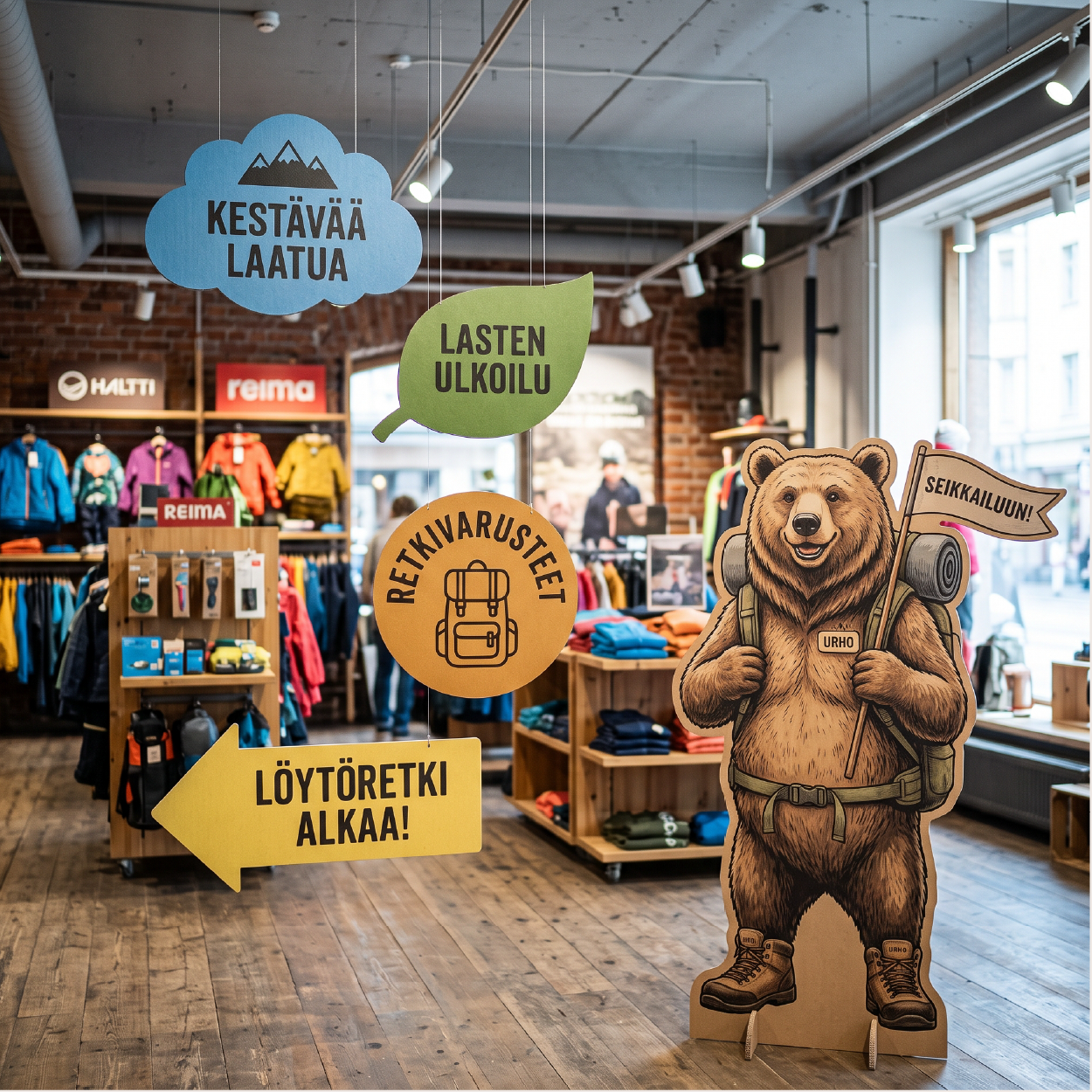 Mainoskyltti Kartonki ekologinen mainoskyltti ekologinen logo kyltti pahvihahmo hahmo jalustalla